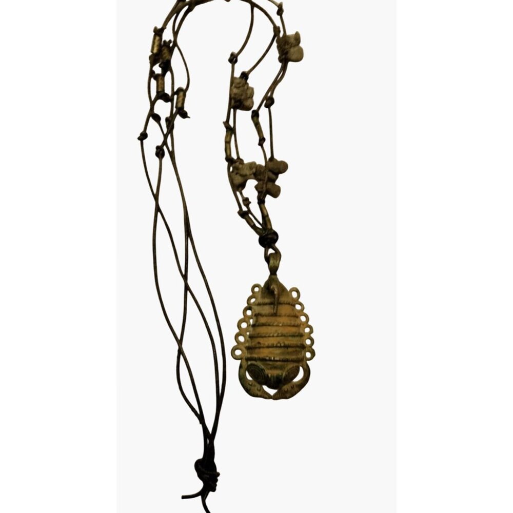 Crab Pendant Necklace Antique African Trade Bead Tribal Leather Goth Afrocentric - Picture 5 of 6